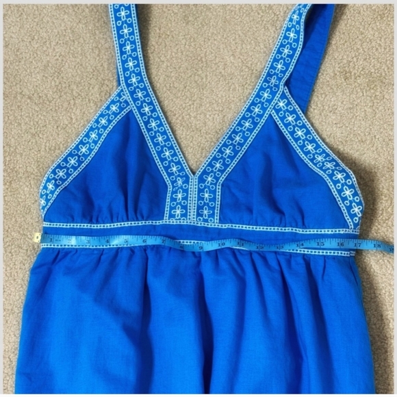 J Crew Dress Maxi Length Sleeveless Royal Blue White Eyelet Detail Linen Cotton - Picture 8 of 12